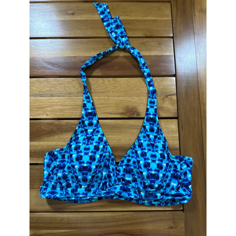 Athleta Women’s Halter Bikini Swim Top 38 B/C Blue Geometric Underwire